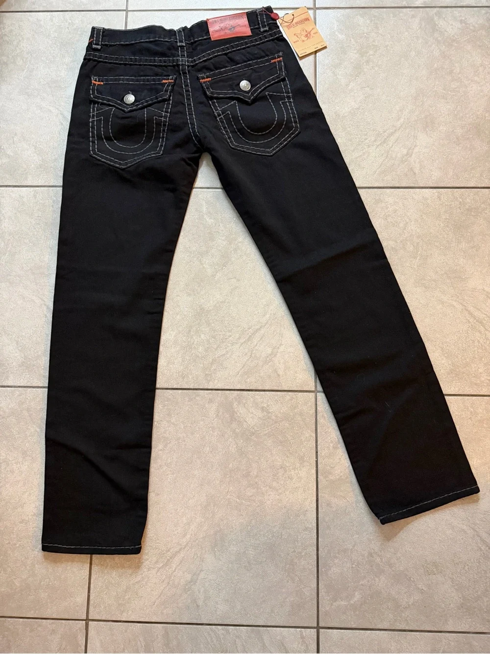 Men’s True Religion Billy Big T Dk Blk Flap Pockets 36x34 Bold Topstitching NWT